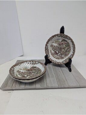Vintage Set 3 Johnson Bros Cereal Soup Bowls Heritage Hall French Provincial 7"